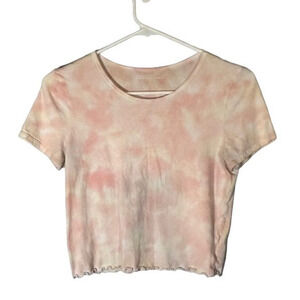 American Eagle Women’s Pink & White Tie-Dye Short Sleeve Crop T-Shirt Size Small